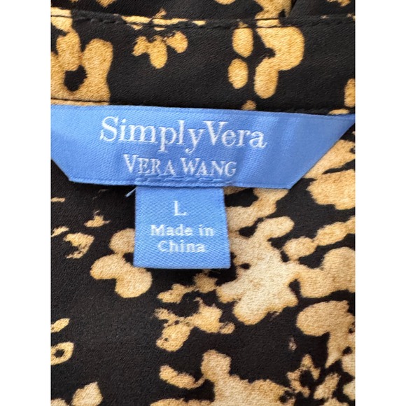 Simply Vera Vera Wang Black Floral Print Long Sleeve V Neck Blouse Women's L - Picture 4 of 8